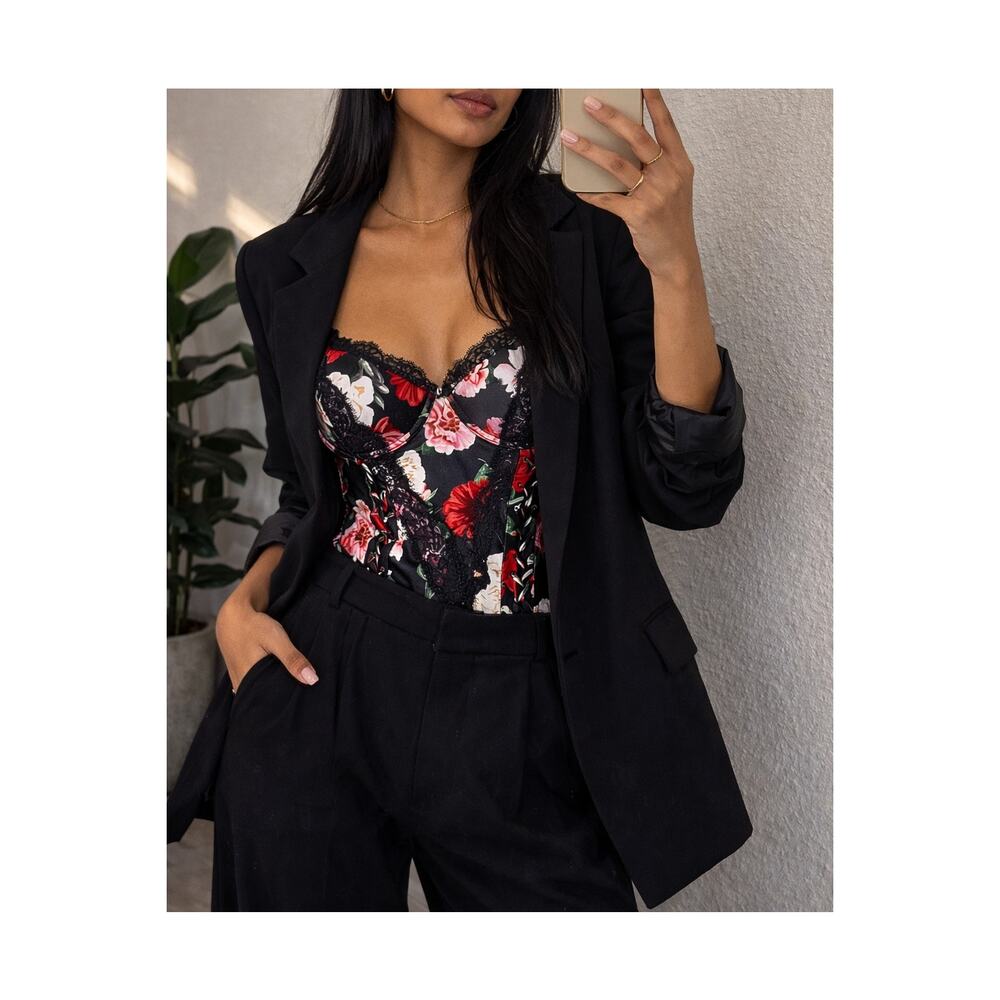 Victoria’s Secret Atelier 100% Silk Floral Corset Bodysuit XL NWT